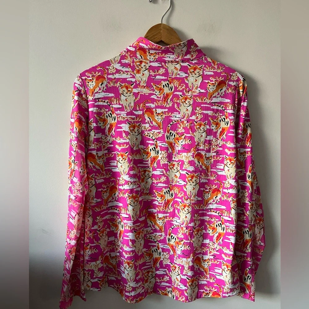 IBKUL Pink Cat Print Long Sleeve Half-Zip Top - Picture 7 of 8